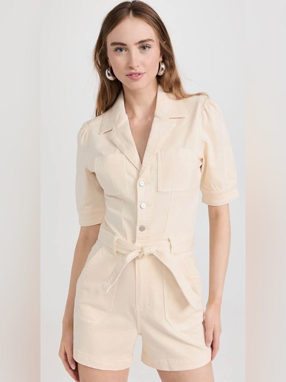 PAIGE NWT Mayslie Romper in Quartz Sand/Tan